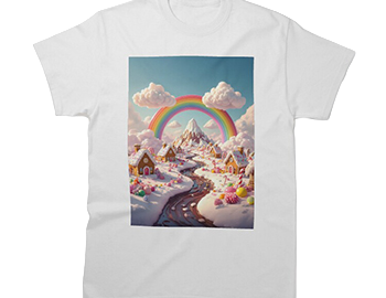 A landscape with gingerbread houses and a rainbow Classic T-Shirt