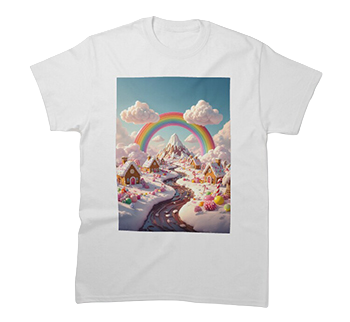 A landscape with gingerbread houses and a rainbow Classic T-Shirt