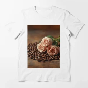 Romantic Rose and Coffee Bean Graphic T-Shirt