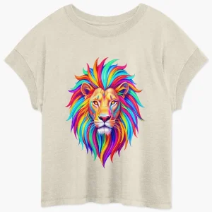Neon Fantasy Lion T-Shirt - Radiant Mane Artwork by Marcu Ioachim