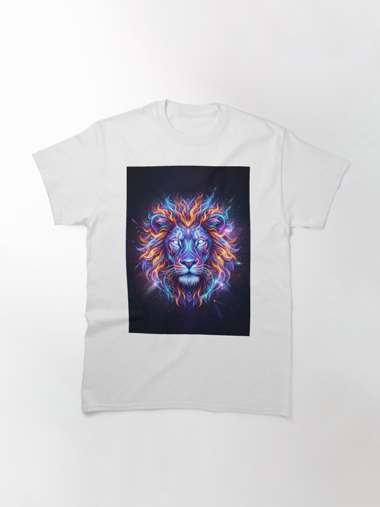 Neon Fantasy Lion Artwork With Glowing Mane Classic T-Shirt