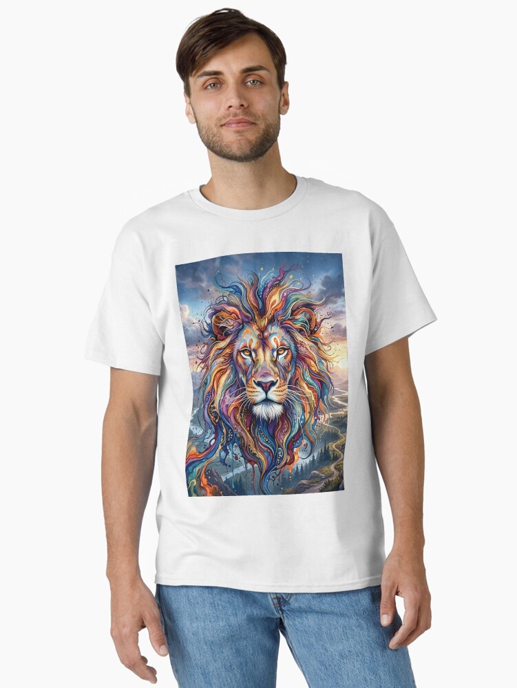 Colored Lion Head With Ink Flow Classic T-Shirt