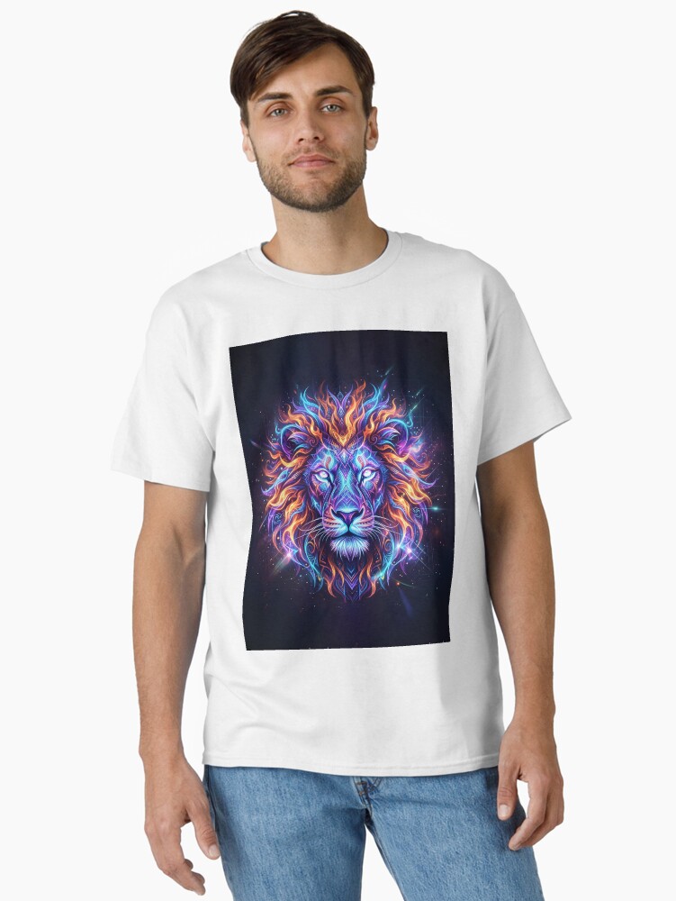 Neon Fantasy Lion Artwork With Glowing Mane Classic T-Shirt