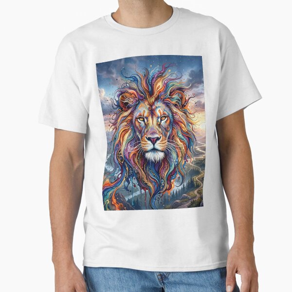 Colored Lion Head With Ink Flow Classic T-Shirt