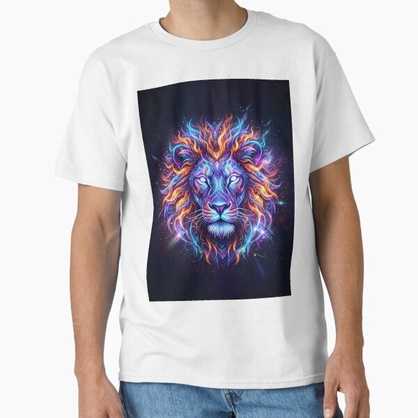 Neon Fantasy Lion Artwork With Glowing Mane Classic T-Shirt