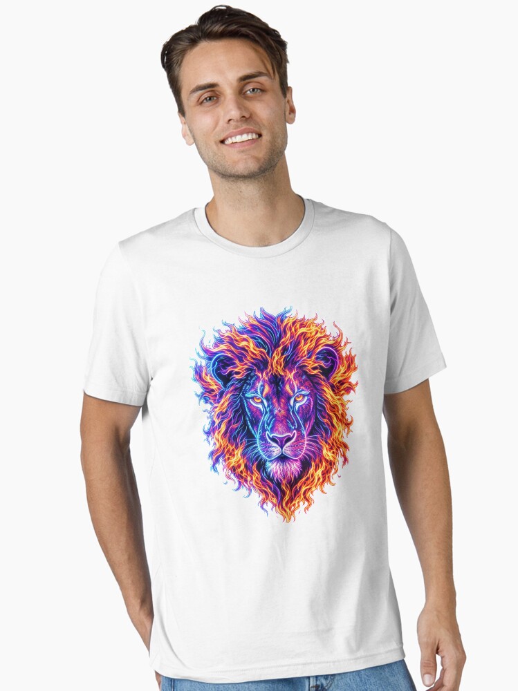 Lion Head Neon Style with Flaming Mane Essential T-Shirt