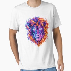 Lion Head Neon Style with Flaming Mane Essential T-Shirt