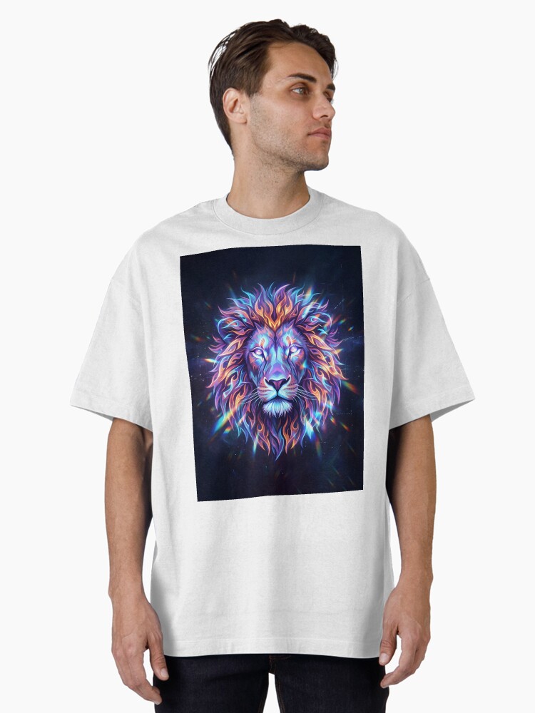 Cosmic Neon Lion Power, Courage and Creative Energy Oversized T-Shirt