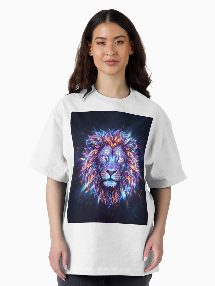 Cosmic Neon Lion Power, Courage and Creative Energy Oversized T-Shirt