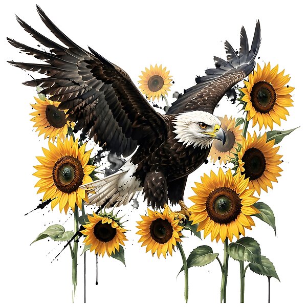 Redbubble Majestic Bald Eagle with Sunflowers Graphic Print Design