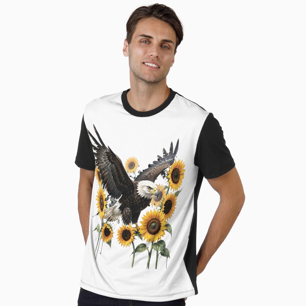 Redbubble Majestic Bald Eagle with Sunflowers Graphic Print Design
