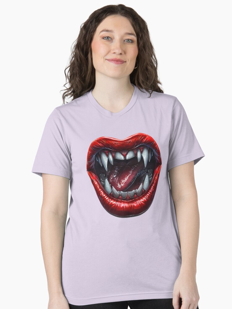 Redbubble Fangs Red Lips Vampire Gothic Horror Vintage Wash T-Shirt