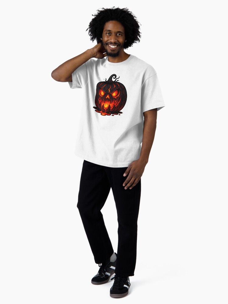 Glowing Spooky Cracked Lava Pumpkin Oversized T-Shirt