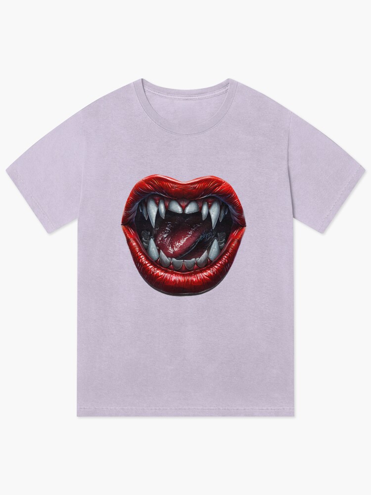 Redbubble Fangs Red Lips Vampire Gothic Horror Vintage Wash T-Shirt