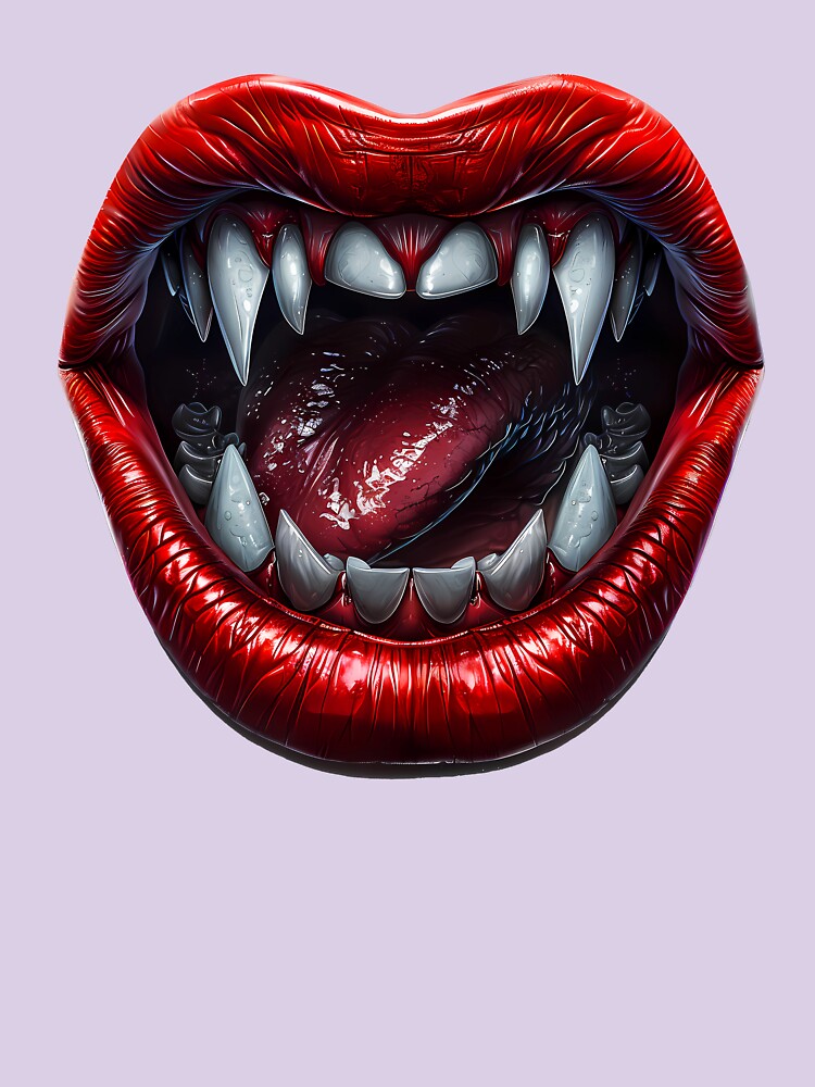 Redbubble Fangs Red Lips Vampire Gothic Horror Vintage Wash T-Shirt