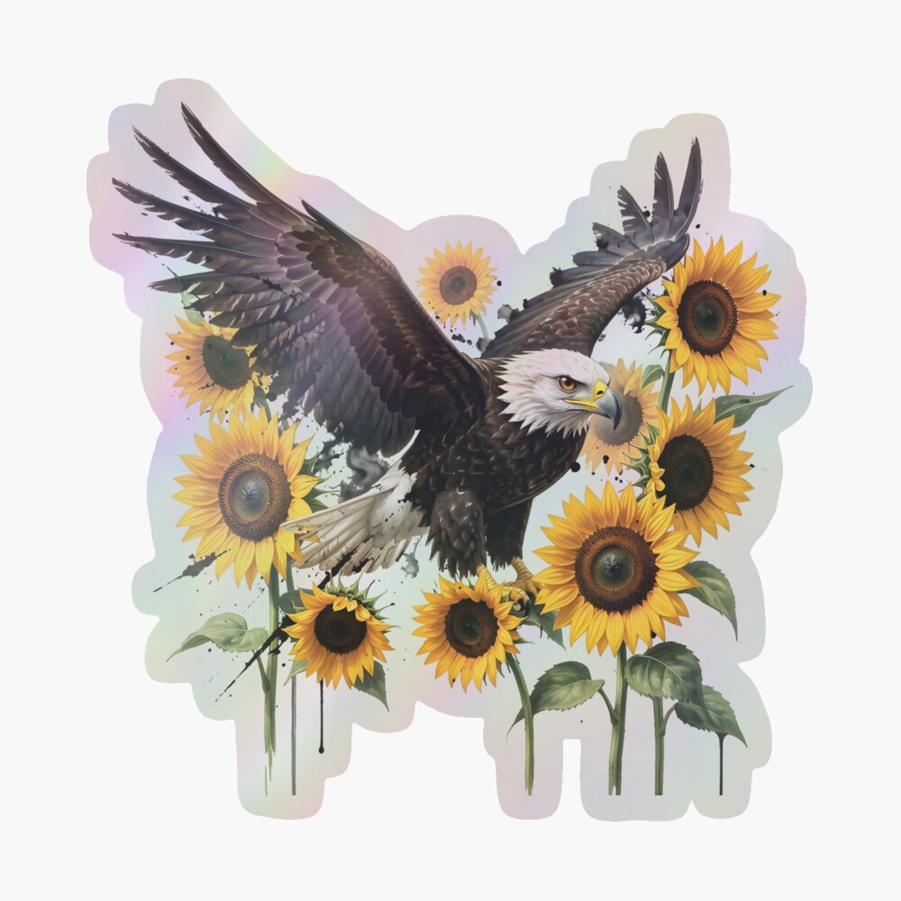 Redbubble Majestic Bald Eagle with Sunflowers Graphic Print Design