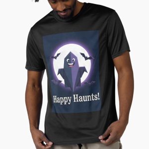 Happy Haunts Cute Ghost Full Moon Bats Active T-Shirt
