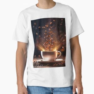 Coffee Beans Explosion Over Hot Coffee Classic T-Shirt