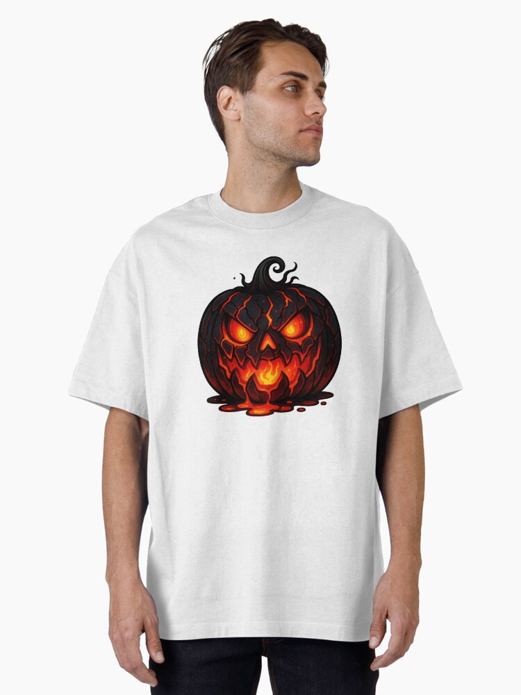 Glowing Spooky Cracked Lava Pumpkin Oversized T-Shirt
