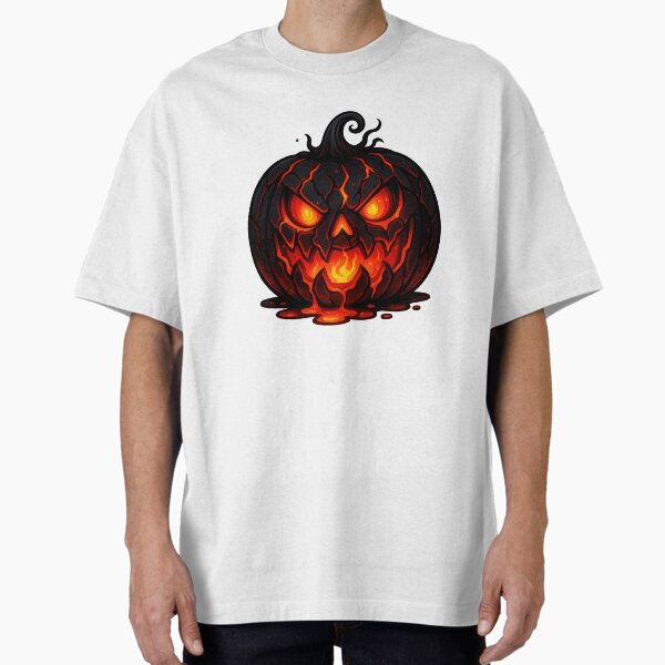 Glowing Spooky Cracked Lava Pumpkin Oversized T-Shirt