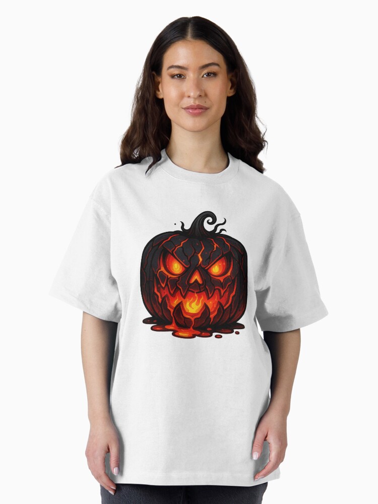 Glowing Spooky Cracked Lava Pumpkin Oversized T-Shirt