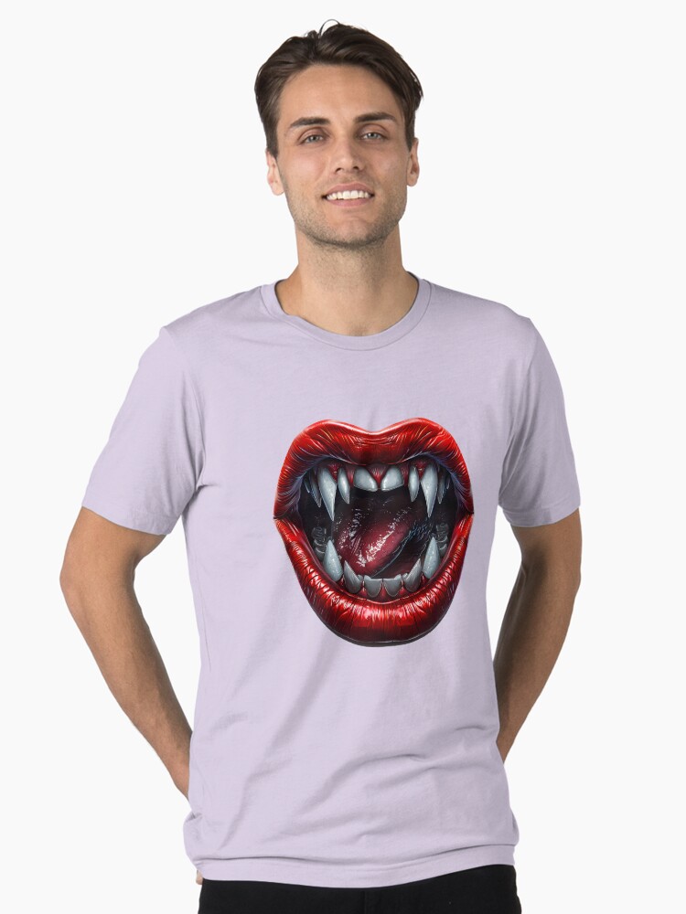 Redbubble Fangs Red Lips Vampire Gothic Horror Vintage Wash T-Shirt