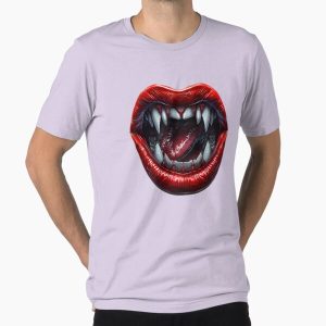 Redbubble Fangs Red Lips Vampire Gothic Horror Vintage Wash T-Shirt