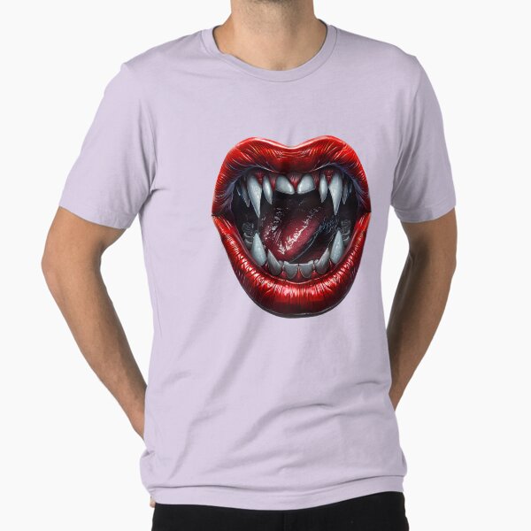 Redbubble Fangs Red Lips Vampire Gothic Horror Vintage Wash T-Shirt