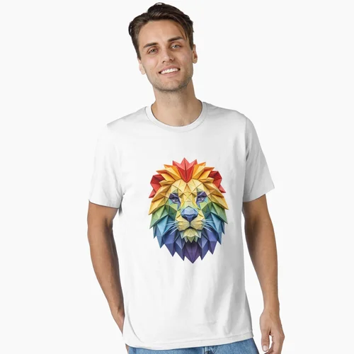 Colorful Origami Lion Head Tee – Artistic Symmetrical Papercraft