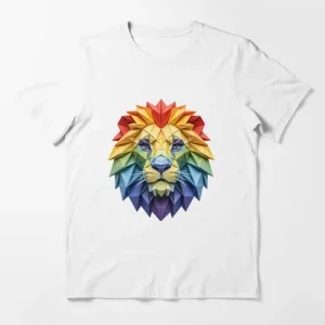 Colorful Origami Lion Head Tee – Artistic Symmetrical Papercraft