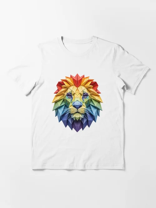 Colorful Origami Lion Head Tee – Artistic Symmetrical Papercraft