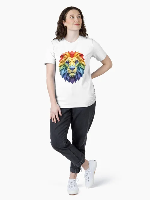 Colorful Origami Lion Head Tee – Artistic Symmetrical Papercraft
